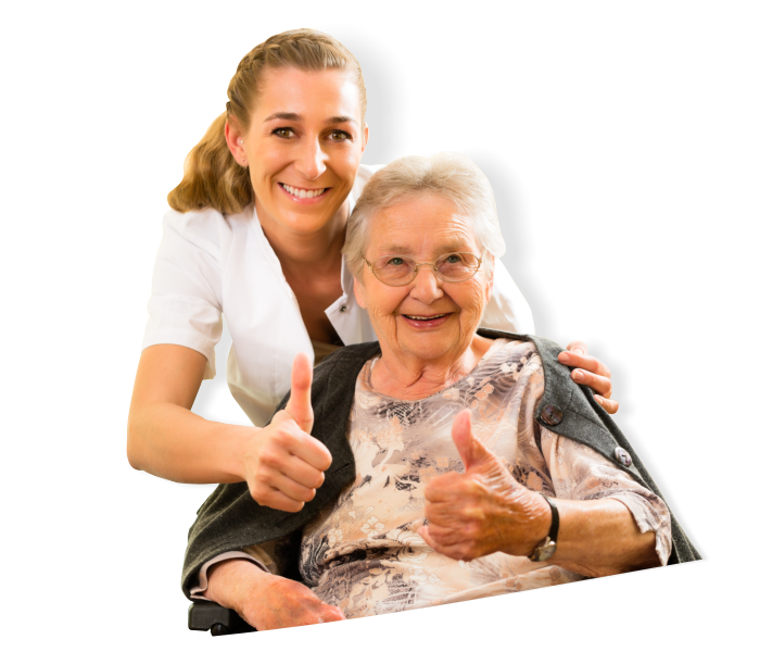 Nurse and an elderly doing a thumbs-up sign